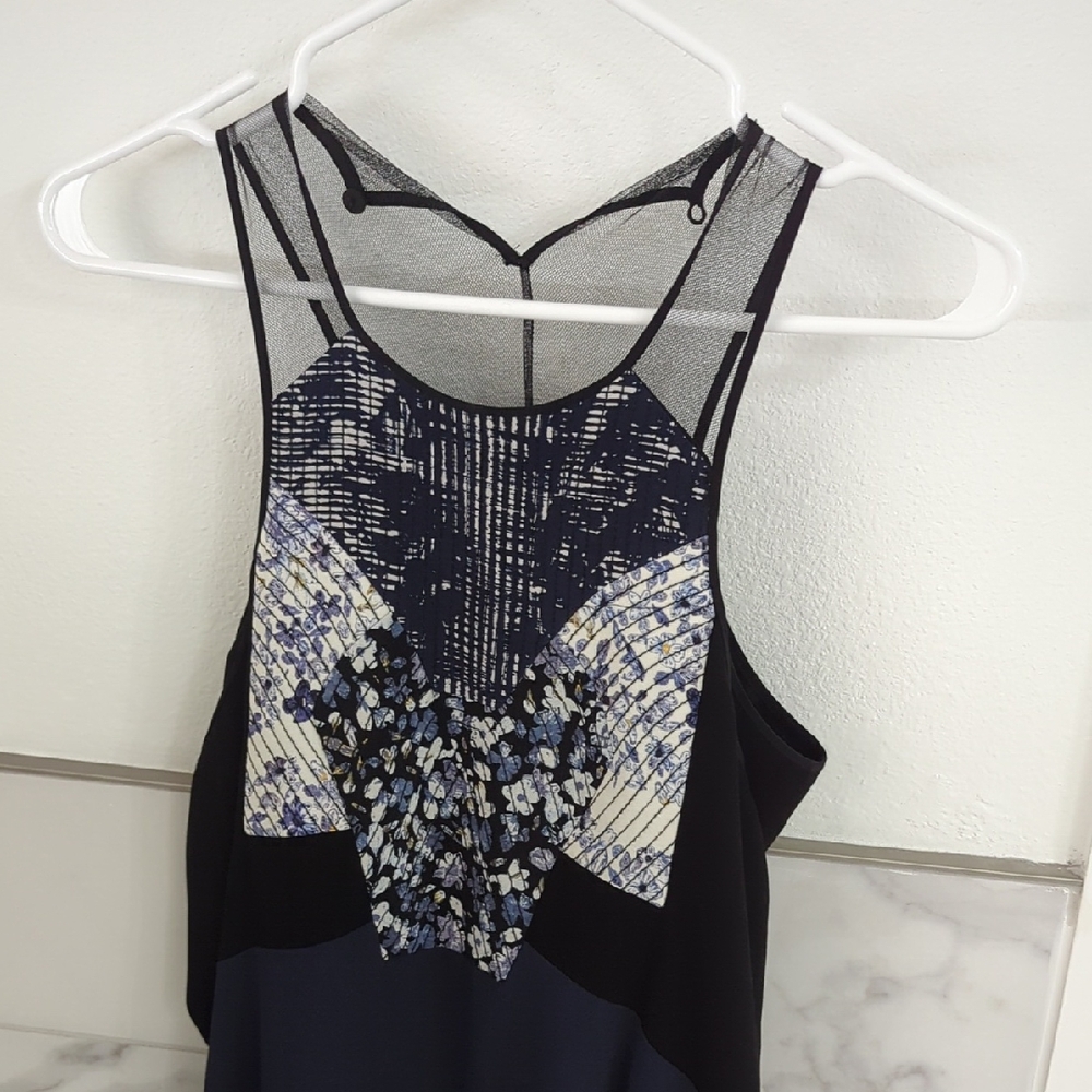 BCBGMaxAzria Black and Blue Patterned Top